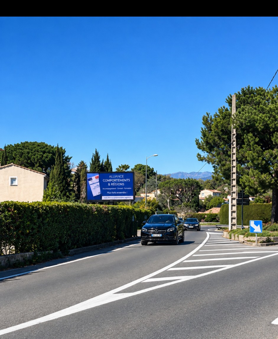 Vue de l’axe routier et de l’environnement de l’écran publicitaire à Vallauris